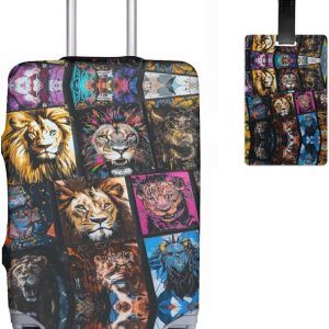 Elastische kofferbeschermhoezen + bagagelabels set van 2 kofferhoezen, bagagehoes, bagagehoes, wasbare print, bagageafdekking, 45-81 cm, R9, M(22-24in), kofferhoes