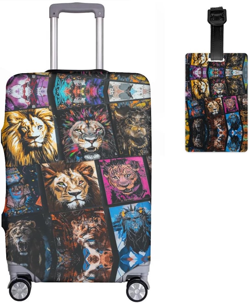 Elastische kofferbeschermhoezen + bagagelabels set van 2 kofferhoezen, bagagehoes, bagagehoes, wasbare print, bagageafdekking, 45-81 cm, R9, M(22-24in), kofferhoes