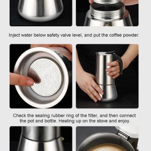 Espresso Moka Pot van RVS, Percolator voor Koffie, Geschikt voor Alle Hobs, Capaciteit 300 ml, Ideaal voor Thuis en Kamperen