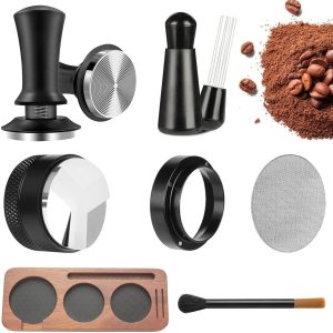 Espresso Tamperset 51 mm met tamperstation, 7-delige barista-accessoireset met koffiestamper met distributor, tampermat, doseerring, reinigingsborstel, puck screen, koffietamper voor espressomachine
