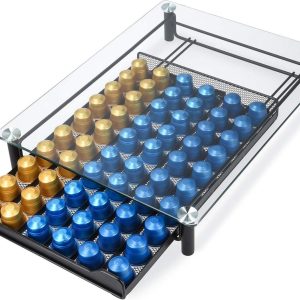 Espresso capsulehouder met lade - Opbergbox voor Nespresso cups - 60 koffiecups - 30 x 40 x 65cm - Zwart