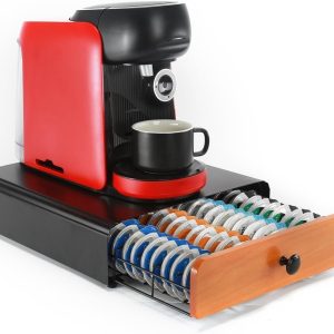 Espresso capsulehouder met lade - Opbergdoos voor koffiekopjes - Geschikt voor 64 Tassimo cups - Zwart en praktisch ontwerp voor keukenopslag
