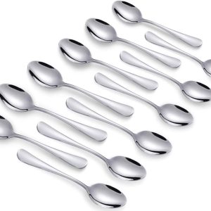 Espressolepels Set, 12 Stuks, 10,4 cm, Zilver | Roestvrij staal, spiegelglans, ergonomische handgreep, vaatwasmachinebestendig