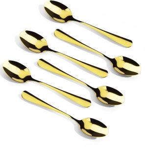Espressolepels Set, 6 Stuks, 10,4 cm, Goud | Roestvrij staal, BPA-vrij, spiegelglans, ergonomische handgreep, vaatwasmachinebestendig