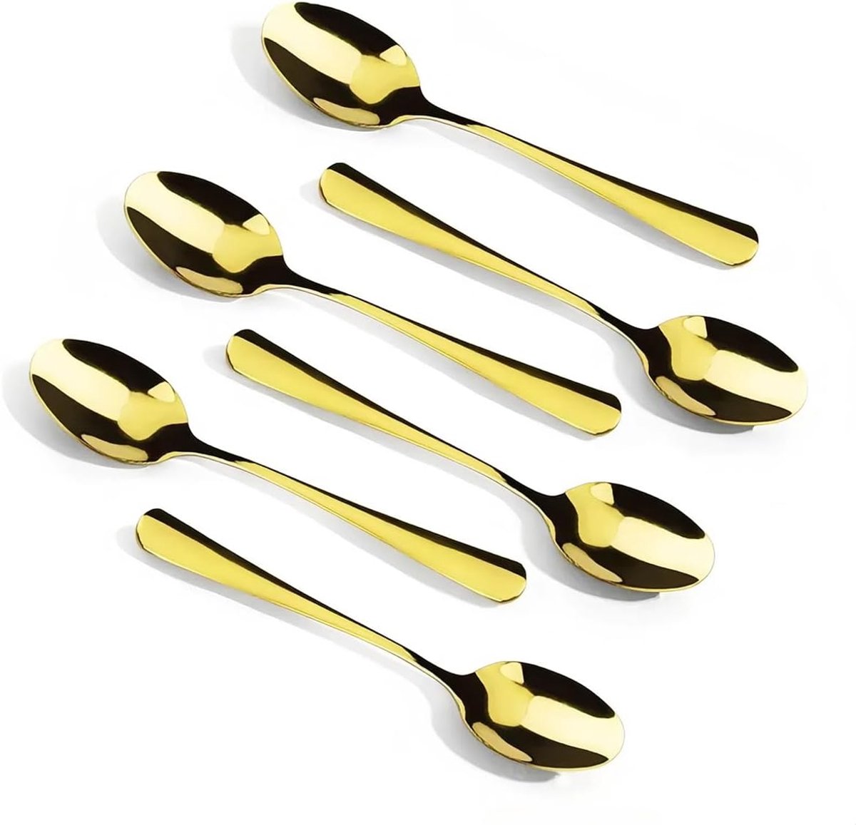 Espressolepels Set, 6 Stuks, 10,4 cm, Goud | Roestvrij staal, BPA-vrij, spiegelglans, ergonomische handgreep, vaatwasmachinebestendig