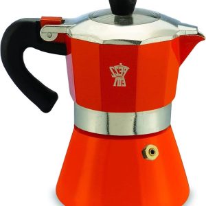 Espressomachine 1 kop van voedselveilig aluminium - transparant deksel - afdichting van siliconen - hittebestendige handgreep - gas elektrische en glaskeramiek - kleur oranje