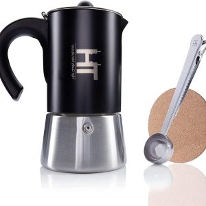 Espressomachine 2 kopjes inductie - premium roestvrij staal - mokkakan en gereedschapsset