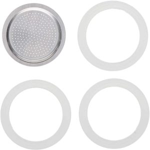 Espressomachine, 3 stuks, afdichtring, 6 kopjes, siliconen reserveafdichting, afdichtringen voor koffiepotten, met 1 aluminium zeefinzetstuk, reserveafdichting voor espressokoker (6 kopjes)