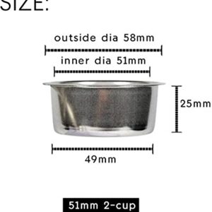 Espressomachine Filter Mand Cup, 2 Cup RVS Koffie Portafilter Mand 51mm Enkelwandige Niet-onder druk staande poreuze filter