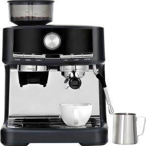 Espressomachine - Voor Thuis of Kantoor - Cappuccino- en Espressofunctie met Melkopschuimer - 15 bar, RVS, 30 Maalinstellingen - Zwart