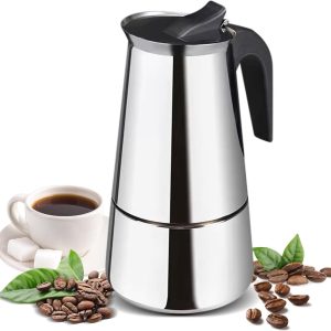 Espressomachine, inductie, mokkakan, camping, koffiekoker, espresso-apparaat, inductie voor 4-6 kopjes, Italiaanse koffiekoker, mokaespressokan en mokkakan, 200 ml