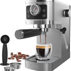 Espressomachine met 20 bar druk en melkopschuimer - 1350 W, roestvrij staal, touchscreen en 1,3 L