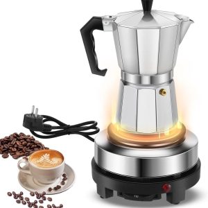 Espressomachine met 300 ml Mocha kan en mini verwarmplaat, compacte koffiezetter voor 6 kopjes en espresso koken