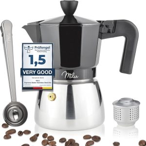 Espressomachine voor 3, 6 en 9 kopjes - Aluminium Mokkakan en Roestvrijstalen Set met Koffielepel en Borstel