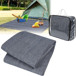 FIVMEN Voortenttapijt, 200 x 200 cm, campingtapijt, outdoor, antislip, wasbaar, luifeltapijt, tenttapijt, voortentvloer, tentonderlegger, met gaten, haringen en draagtas, grijs-blauw