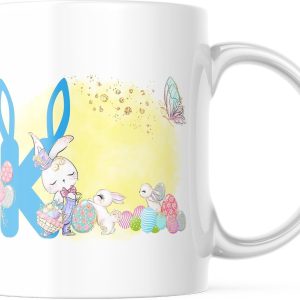 Familie Initiaal K Mok - Gepersonaliseerde Konijn Paasei Koffiekop - Schattig Paascadeau