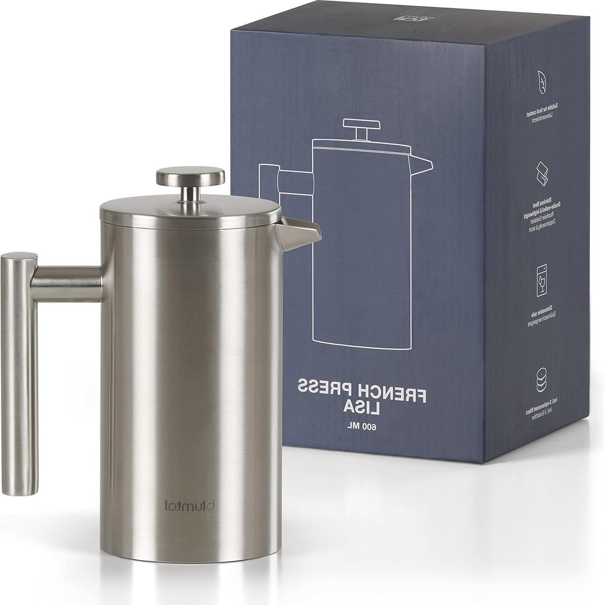 French Press Caffe 600 ml Frans Koffiezetapparaat - Stalen Filters - Blumtal