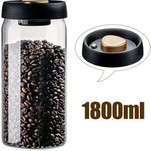 GOODEVN Vacuum koffieblik - 1800ml Luchtdichte Voorraadbus metHandmatige Vacuum Pomp - Behoud de Versheid van Koffiebonenen Gemalen Koffie - Modern en Stijlvol Design - Glas