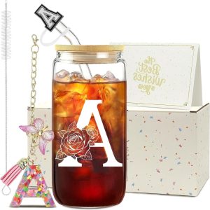 Gepersonaliseerd Glas - IJskoffie Beker - Cadeau Geven - Met Initiaal - 500 ml - Wit