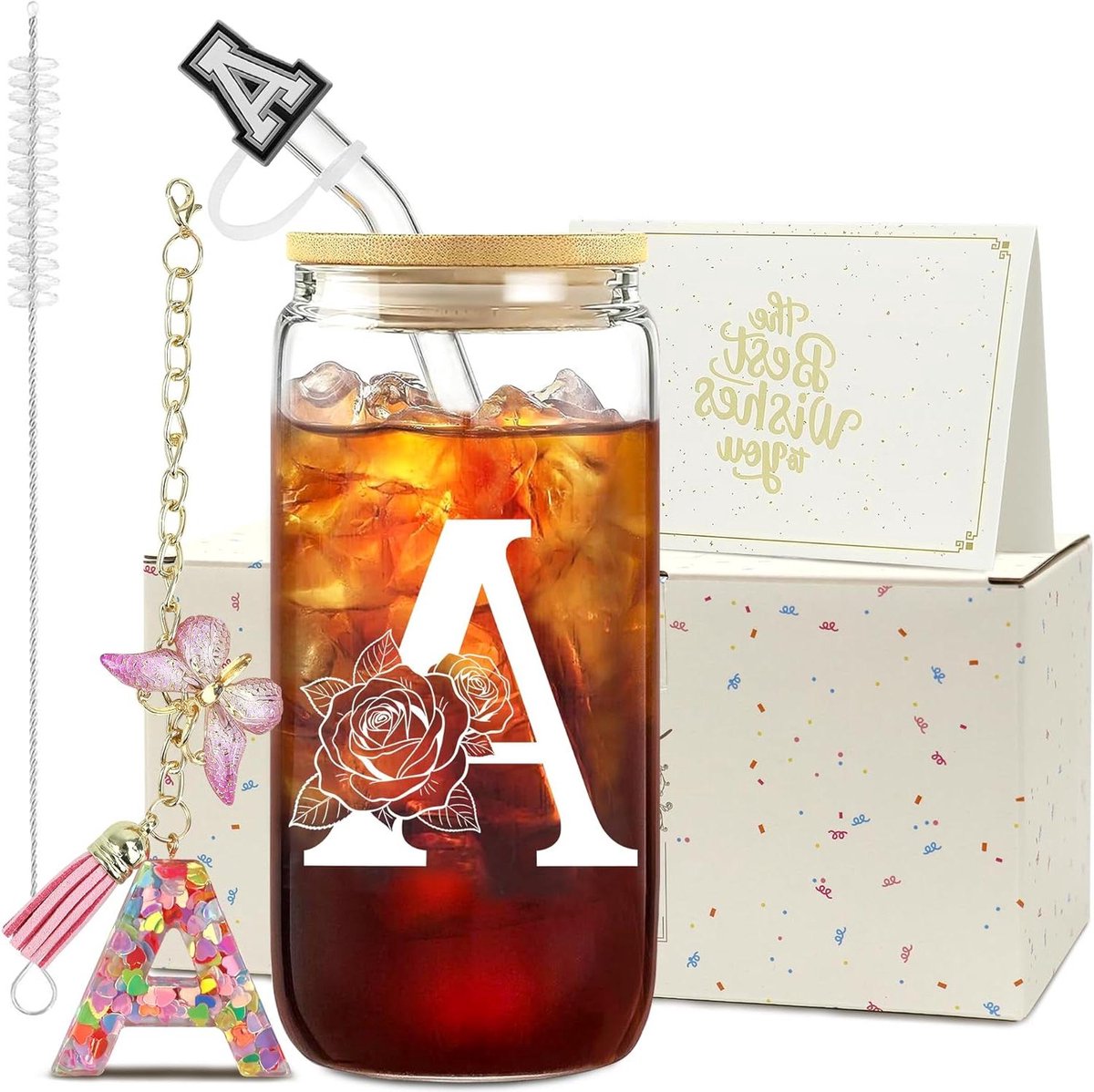 Gepersonaliseerd Glas - IJskoffie Beker - Cadeau Geven - Met Initiaal - 500 ml - Wit