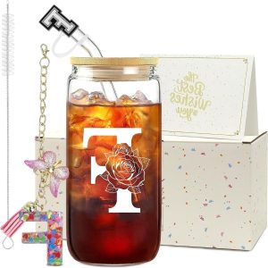 Gepersonaliseerd Glas - IJskoffie Beker - Dranken Serveren - Met Letter Ontwerp - 500 ml - Wit
