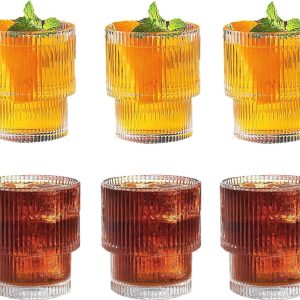 Geribbeld Drinkglas Set - 6-delige 200 ml Glazen Origami-Stijl voor Ijskoffie en Cocktails