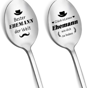 Geschenken voor echtgenoot, 2 koffielepels met gravure "Bester Ehemann der Welt", roestvrij staal, liefdeslepel, jubileumcadeau voor hem, kerstcadeaus, echtgenoot