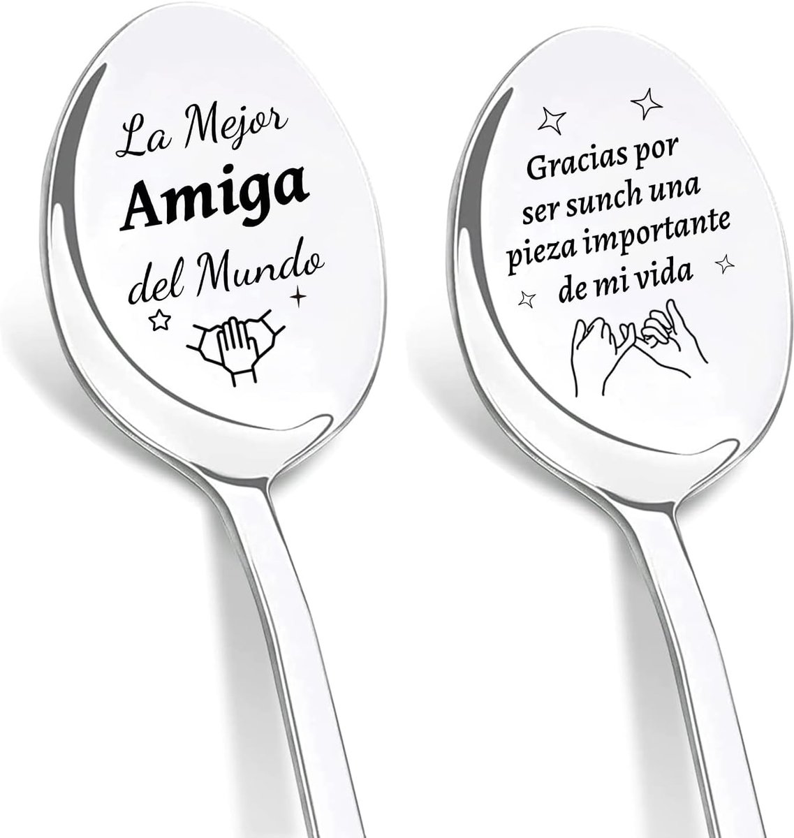 Geschikt voor Amiga, Juego De Cuchara, Cucharas Café Acero Inox, Cuchara de Postre, Original Regalos voor Amiga, Cumpleaños Navidad Regalos voor Amiga