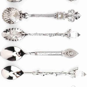 Gesneden Koffielepel, 6 Stks/set Theelepel Retro Zinklegering Dessert Koffie Servies Lepels Keuken (zilver (kroonvork handvat))
