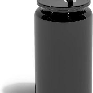 Glas met deksel en rietje, 473 ml, roestvrij staal, geschikt voor bier, ijskoffie, milkshakes, waterkoker, zwart (glad gepolijst oppervlak, geschikt voor heet water).