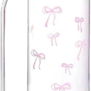 Glazen Beker - Drinkglas met Rietje - IJskoffie Drinken - Met Strik Detail - 500 ml - Enkel Kenmerk