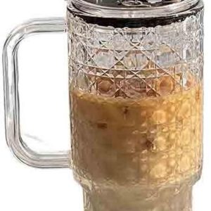 Glazen Bekers - Drinkglazen Set - Ijskoffie en Smoothies - Met Deksel en Rietje - 730 ml - Helder