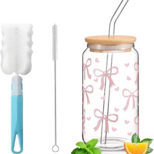 Glazen Drinkbeker 473 ml met Rietje en Deksel - Ideaal voor Bubble Tea, Ijskoffie en Cocktails