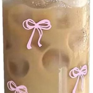 Glazen Drinkbeker - Komvormig Glas Rietje - IJskoffie Cocktails Drinken - Met Deksel - 500ml - Enkel Kenmerk