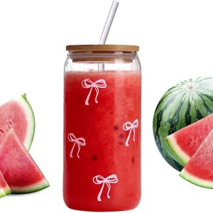 Glazen Drinkbeker - Tumbler Mok - IJskoffie Cocktail Thee - Verfijnd Strikdesign - 05 Liter - Enkel kenmerk