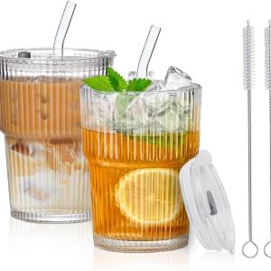 Glazen Drinkbekers - Smoothie Ijskoffie - Sap Water Thee - Luchtdicht Waterdicht - 450 ml 12 cm - Transparant