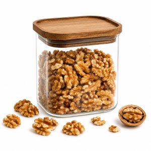 Glazen Voorraadpot 600 ml - Rechthoekige Bewaarpot met Houten Deksel - Voorraadbus voor Suiker, Koffie, Thee, Noten en Snoep - Transparant/Bruin
