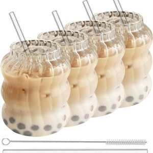 Glazen Waterglazen - Ijskoffie Bekers - Dranken Serveren - Golvende Vorm - 650 ml - Helder