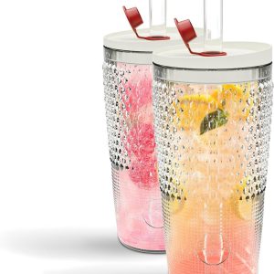 Glazen beker met rietje en deksel 22 oz - Geschikt voor ijskoffie, smoothies en water - Vaatwasmachinebestendig - Tijdloos design