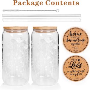 Glazen bekers met deksels en rietjes - Herbruikbare 20oz drinkglazen voor ijskoffie, bier en meer