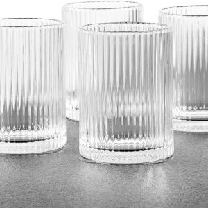 Glazen set van 4 geribbeld - hoge longdrinkglazen, vaatwasmachinebestendig - drinkglazen, cocktailglazen, glas, water, sap, ijskoffie (250 ml)