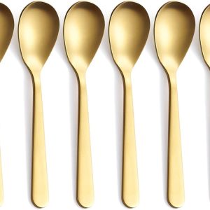 Gold Demitasse Espresso Lepels, RVS Satijn Afwerking Koffie Lepels, Mini Theelepels, Suiker Lepels, 4,7 cm, Set van 6