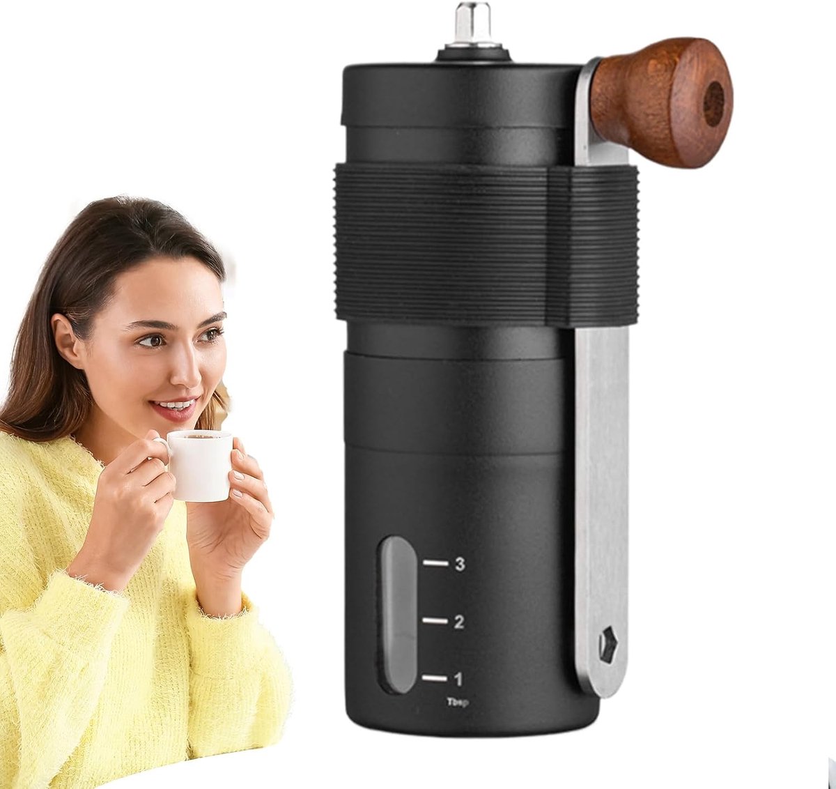 Handkoffiemolen - Roestvrijstalen molen Draagbare molen - Koffie Zetten - Verstelbare Maalgraad - 12.5 x 4.8 x 4.8 cm - Zwart