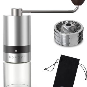 Handmatige Handkoffiemolen - 6 Instellingen - Met Verstelbare Keramische Molen van Roestvrij Staal voor Koffie, Espresso - French-Press, Aeropress - Zilver