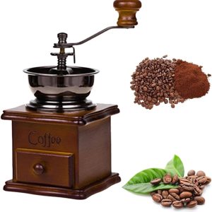 Handmatige Koffiemolen - Retro stijl gietijzer handslinger houten lade bonenmolen - Keramische Maalkern - Draagbaar - Koffiebonen Maler - Met instelbare grove instelling - Verse Koffie Zetten - Donkerbruin- Maalt espresso en filterkoffie
