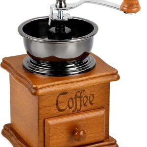 Handmatige Koffiemolen - Retro stijl gietijzer handslinger houten lade bonenmolen - Keramische Maalkern - Draagbaar - Koffiebonen Maler - Met instelbare grove instelling - Verse Koffie Zetten - Lichtbruin- Maalt espresso en filterkoffie