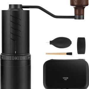 Handmatige Koffiemolen met 20 Instellingen, 35g Capaciteit, Reiskoffer en Schoonmaakset, Consistente Maalresultaten met Ti-plated RVS Conische Maalschijven