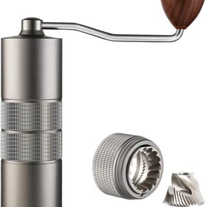 Handmatige koffiemolen, draagbare koffiemolen van roestvrij staal met instelbare instellingen, dubbel lager, perfect voor thuis, op kantoor, op de camping en als cadeau