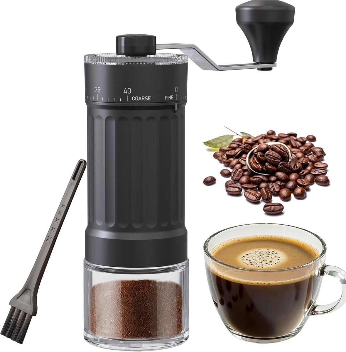 Handmatige koffiemolen met eigentijdse conische frees van zeer nauwkeurig keramiek, 40 instelbare buitengraden, afneembare handgreep, voor aeropress, pour over, French Press, Moka Pots enz.