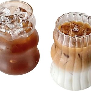 Heldere Glazen Bekers - 2 Stuks van 530 ml - Geribbelde Drinkglazen voor IJskoffie, Bier, Sap of Water - Glazen Bekers voor Thuisgebruik